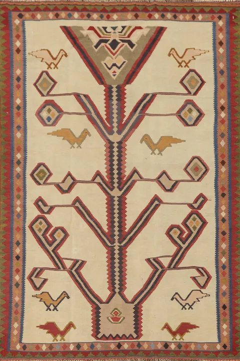 Animals Vegetable Dye Kilim Qashqai Persian Rug 4x6