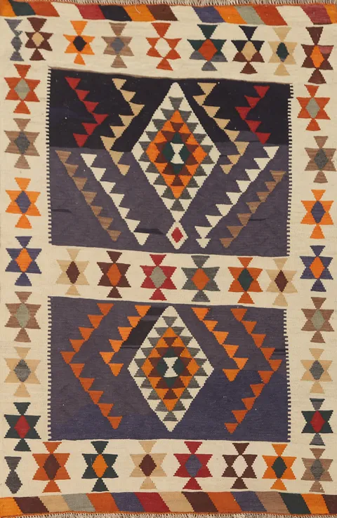Geometric Kilim Qashqai Persian Rug 4x7