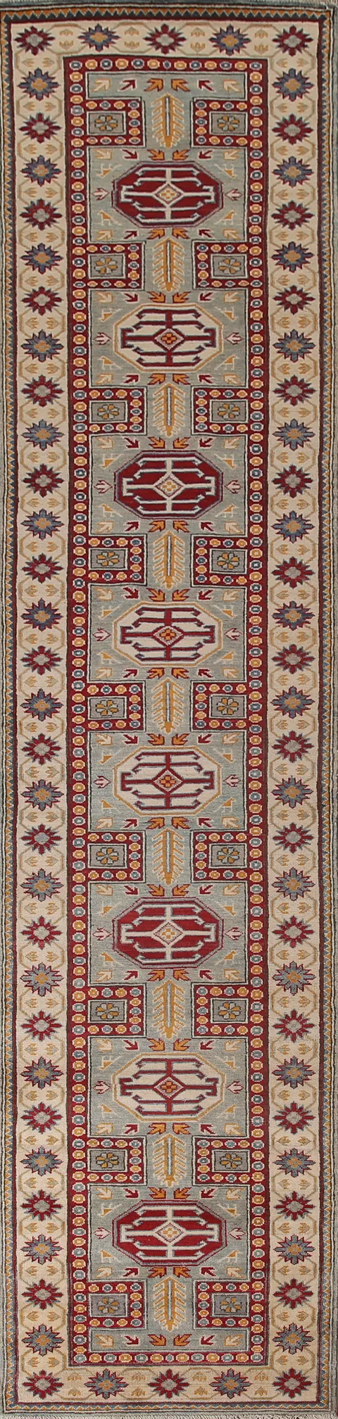 Geometric Kazak Oriental Runner Rug 3x13