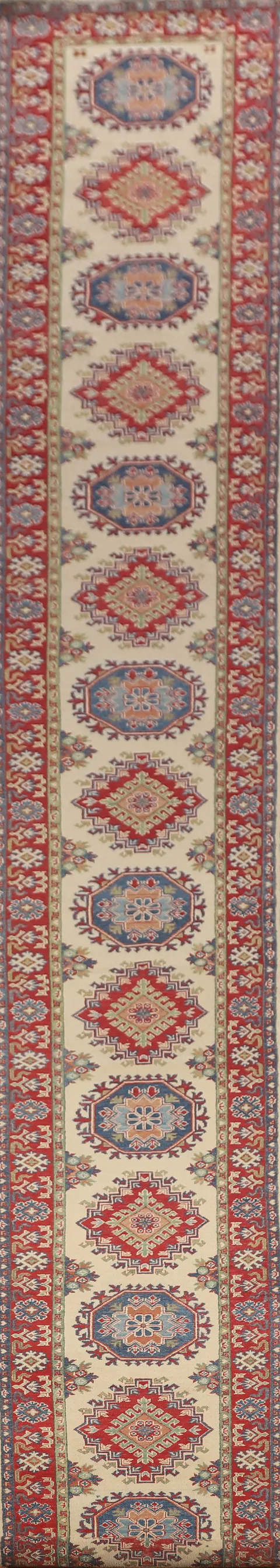 Geometric Kazak Oriental Runner Rug 3x25