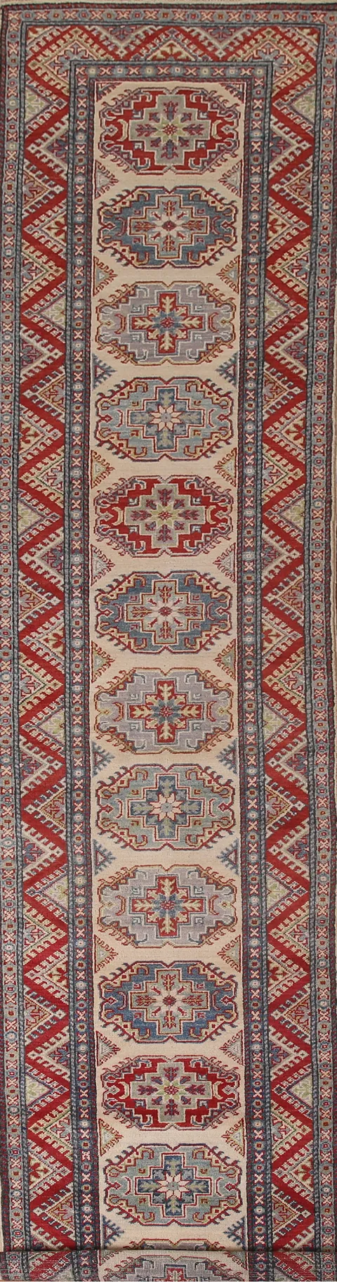 Geometric Kazak Oriental Runner Rug 3x15