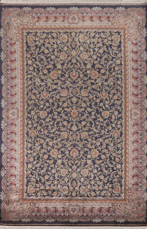 Navy Blue Floral Tabriz Traditional Area Rug 7x10