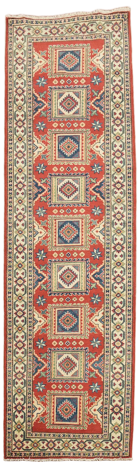Geometric Kazak Oriental Runner Wool Rug 3x9