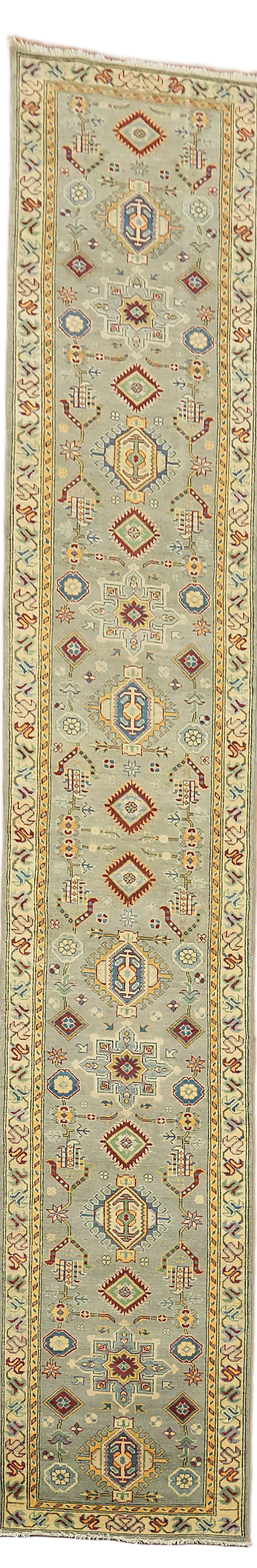 Geometric Kazak Oriental Runner Rug 3x16