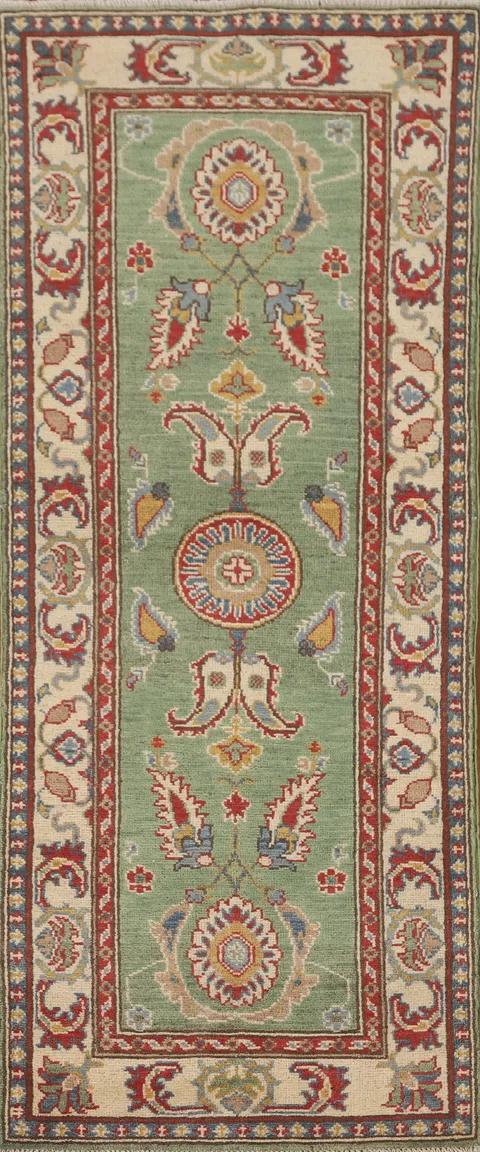 Green Floral Kazak Oriental Runner Rug 2x6