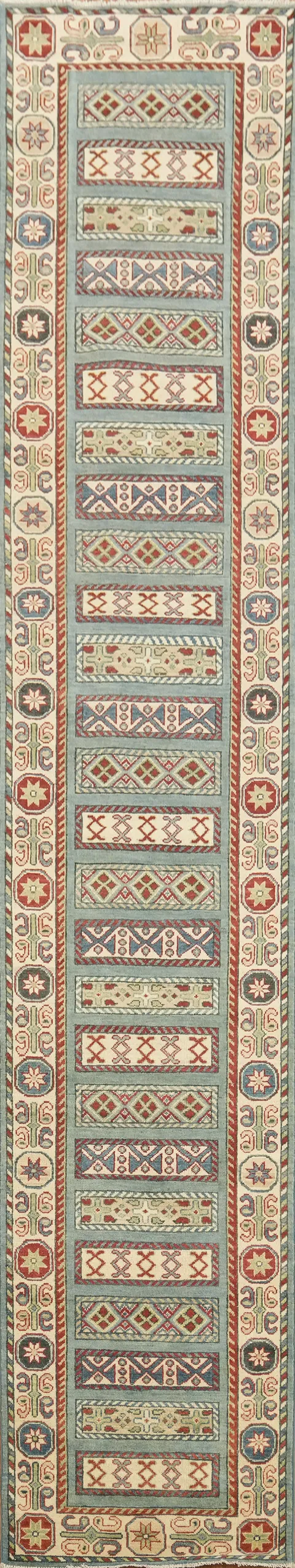 Traditional Geometric Kazak Long Runner for Elegant Hallways 3'x16'
