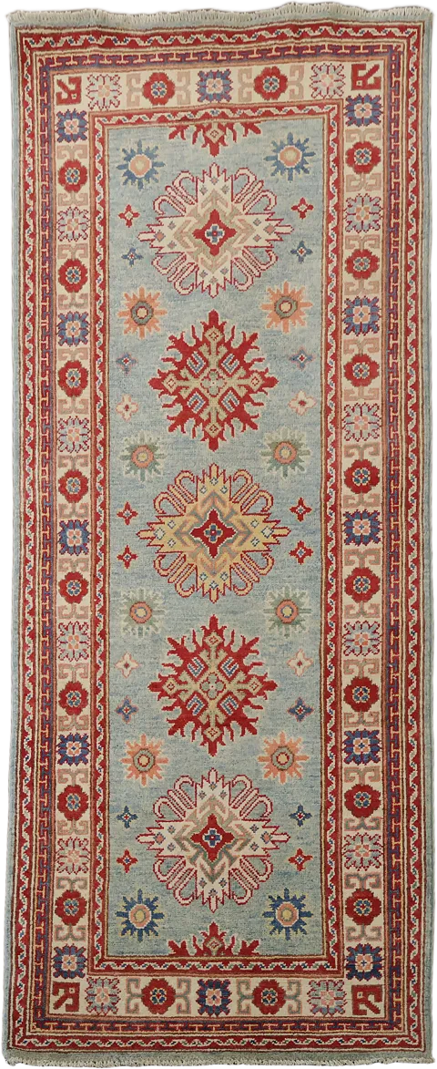 Light Blue Kazak Oriental Runner Rug 3x7