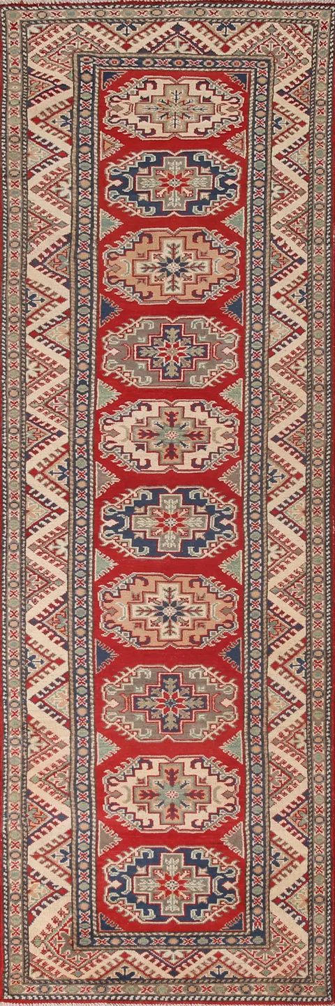 Geometric Kazak Oriental Runner Rug 3x11