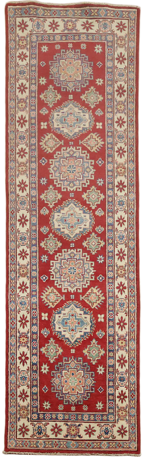 Traditional Red Rug Runner with Stunning Star Motif Designs 3x8