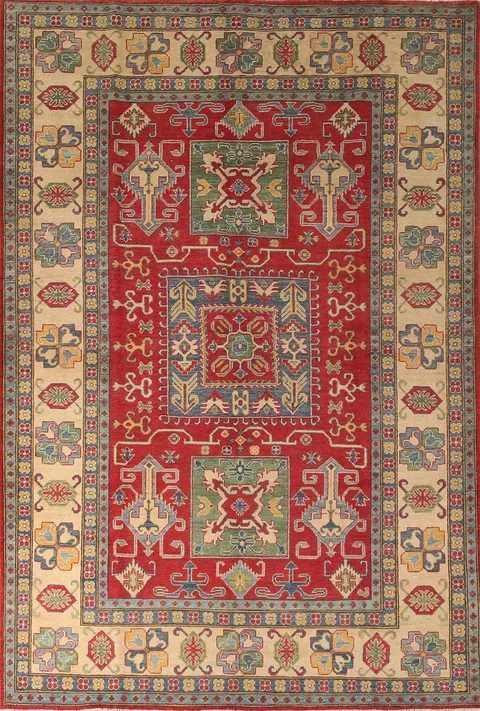 Geometric Red Kazak Oriental Area Rug 7x10