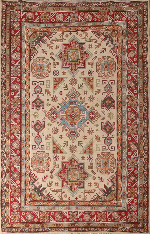 Geometric Kazak Oriental Area Rug 7x11