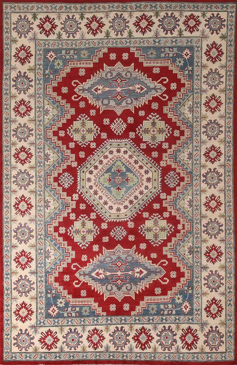 Red Handmade Kazak Living Room Rug 7x10
