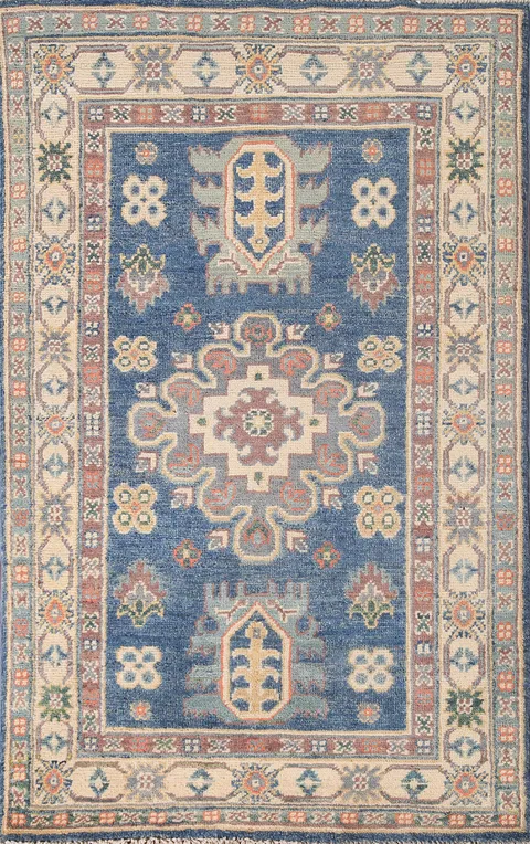 Blue Kazak Wool Handmade Rug 3x4