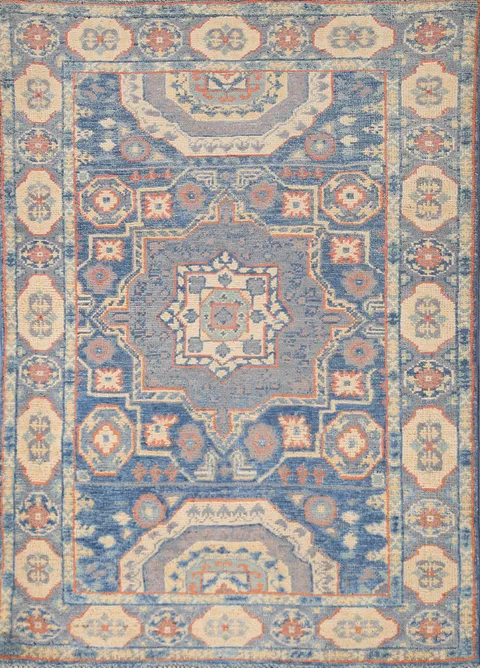 Blue Geometric Kazak Handmade Rug 3x4