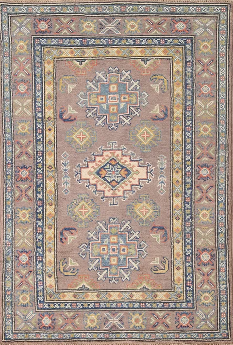 Geometric Kazak Wool Handmade Rug 3x4