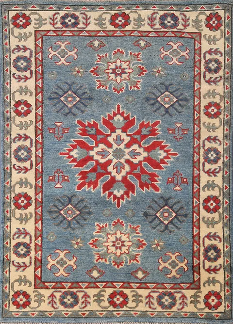 Handmade Blue Kazak Oriental Rug 3x4