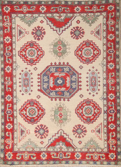 Geometric Kazak Wool Handmade Rug 3x4