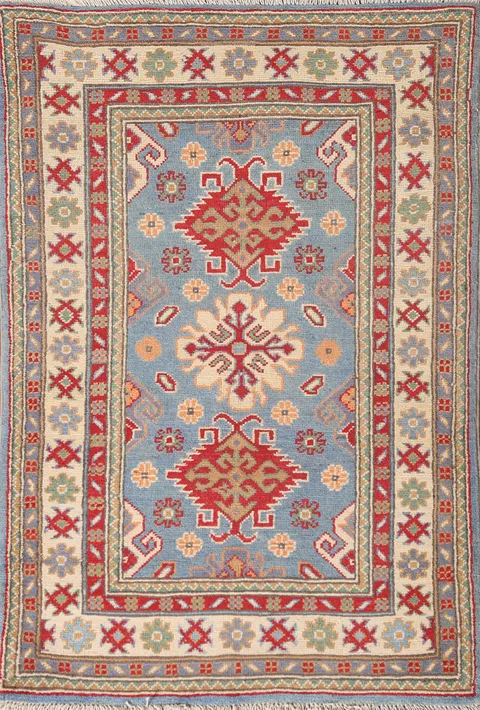 Handmade Light Blue Kazak Oriental Rug 3x4