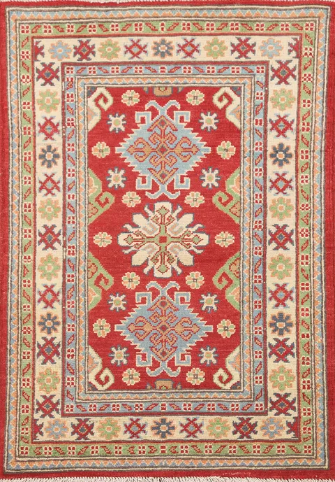 Geometric Kazak Wool Handmade Rug 3x4