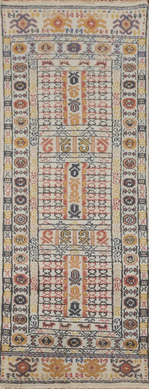 Geometric Khotan Oriental Runner Rug 3x8