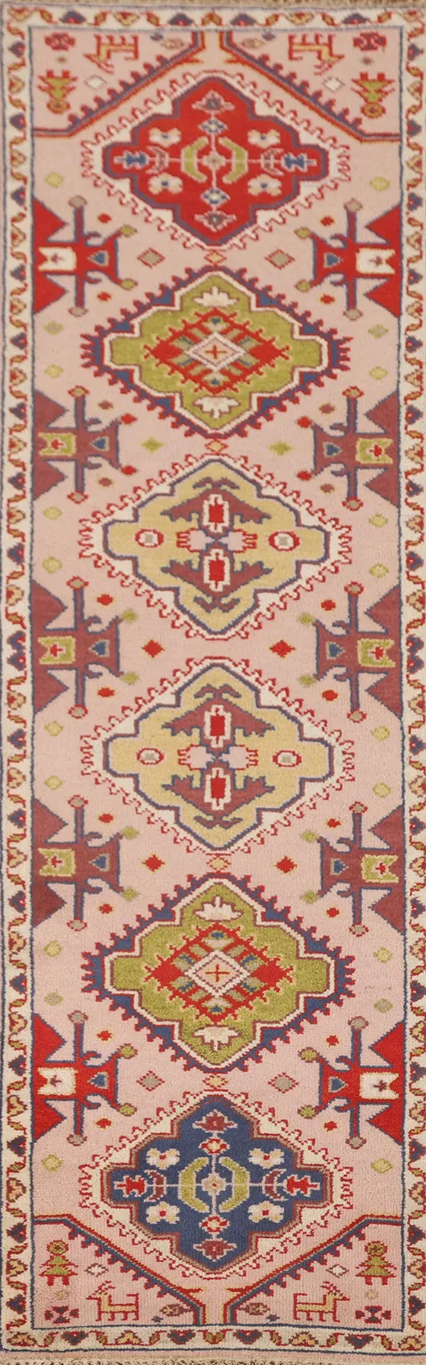 Geometric Kazak Oriental Runner Rug 3x10