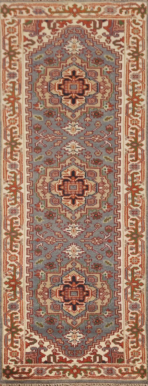 Gray Geometric Heriz Serapi Oriental Runner Rug 3x8