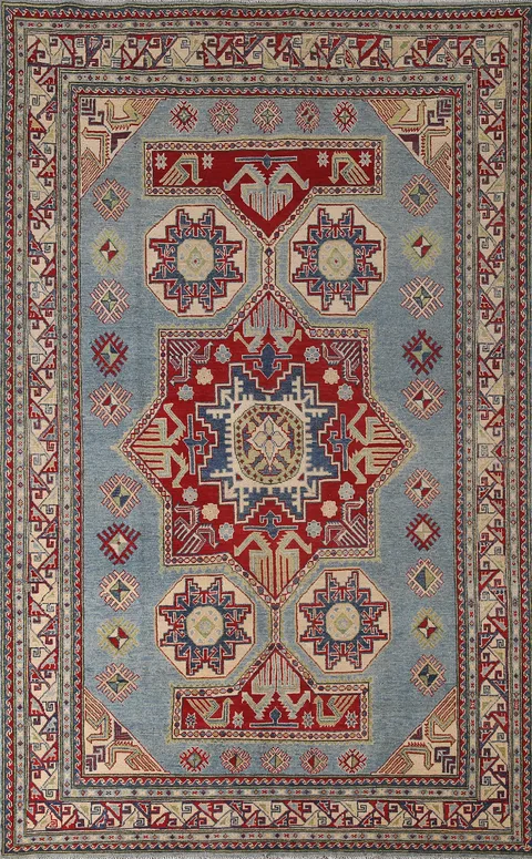 Blue Geometric Kazak Oriental Area Rug 6x10