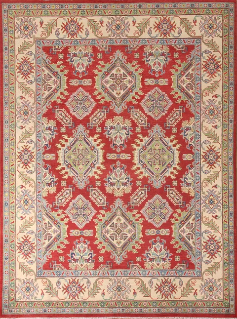 Red Geometric Kazak Oriental Area Rug 8x10