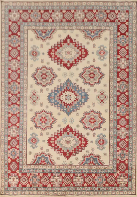 Handmade Ivory Kazak Oriental Area Rug 8x11