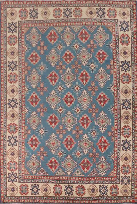 Blue Geometric Kazak Oriental Area Rug 8x12