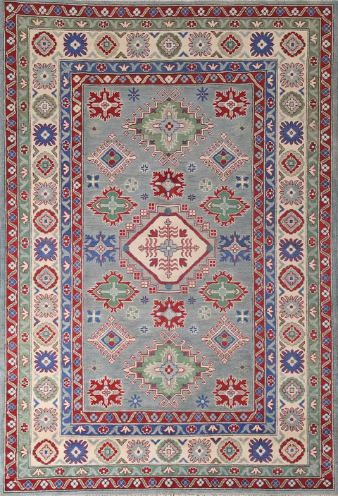 Gray Geometric Kazak Oriental Area Rug 6x9