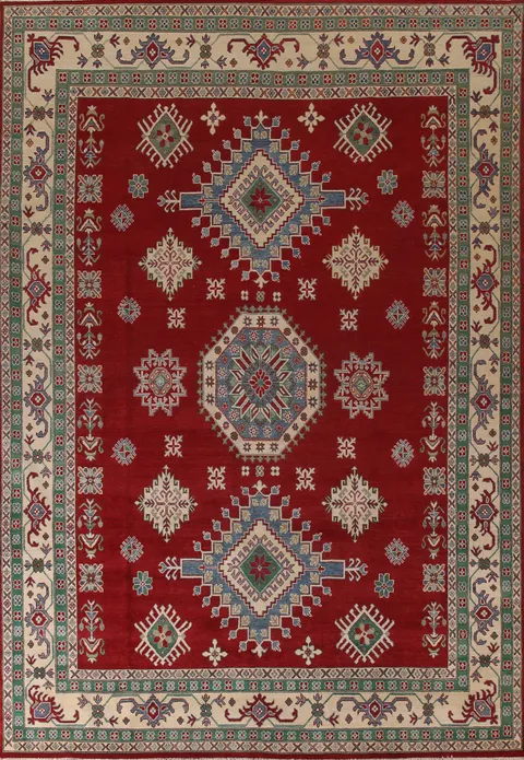 Red Geometric Kazak Oriental Area Rug 10x13