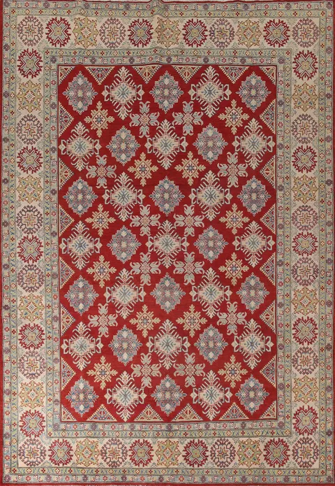 Red Geometric Kazak Oriental Area Rug 9x11