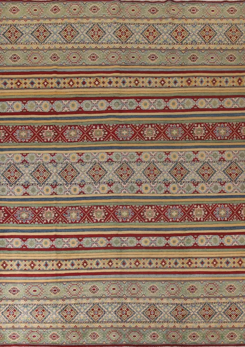 Striped Kazak Geometric Area Rug 10x13
