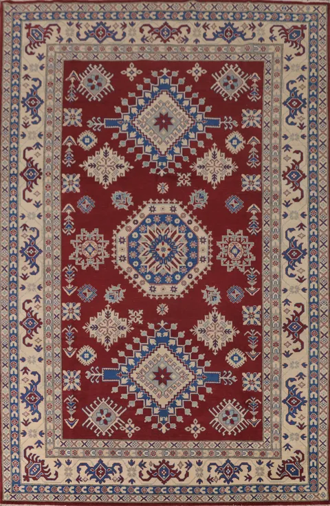 Geometric Red Kazak Handmade Area Rug 8x12