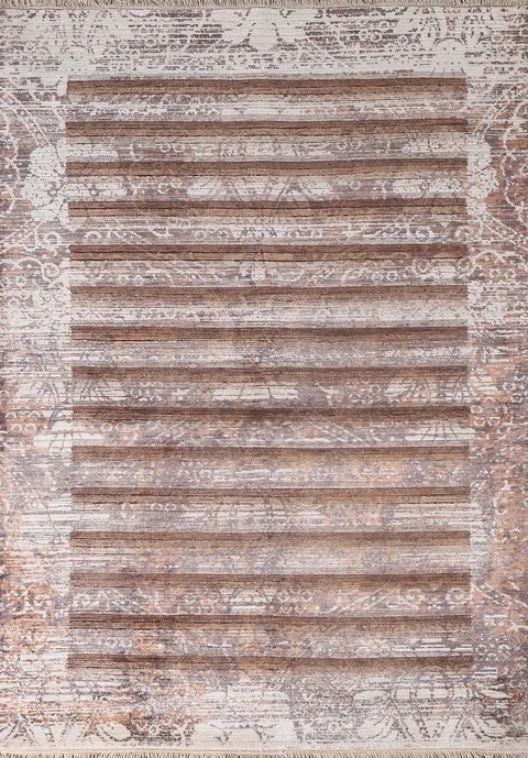 Striped Brown Abstract Oriental Rug 4x6