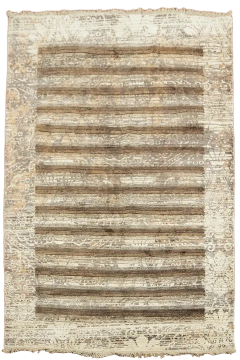 Modern Striped Abstract Handmade Rug 4x6