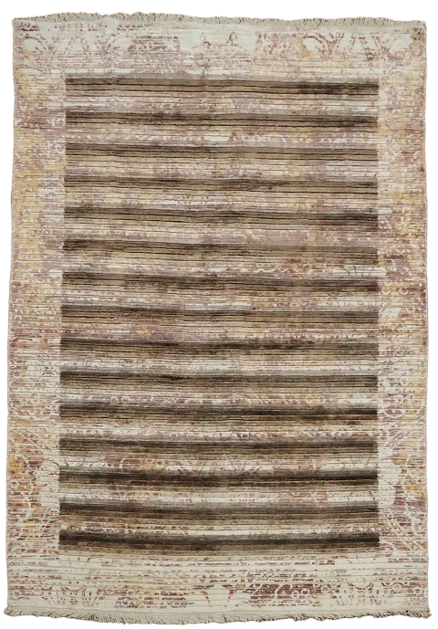 Rustic Charm Rug with Subtle Stripes and Decorative Borders 4'x6'