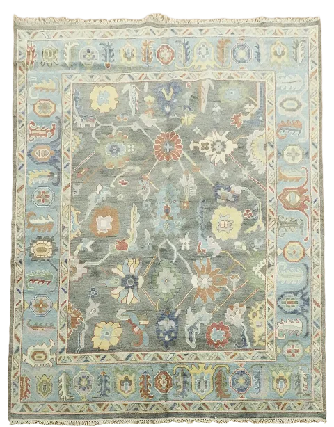 Gray Floral Oushak Oriental Area Rug 8x10