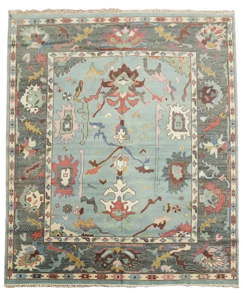 Luxury Traditional Style Oushak Wool Area Rug with Soft Blue 8x10