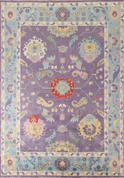 Purple Floral Oushak Indian Area Rug 9x12