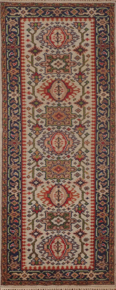 Geometric Kazak Oriental Runner Rug 3x8