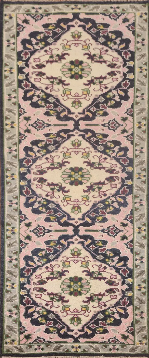 Handmade Pink Heriz Serapi Oriental Runner Rug 3x8