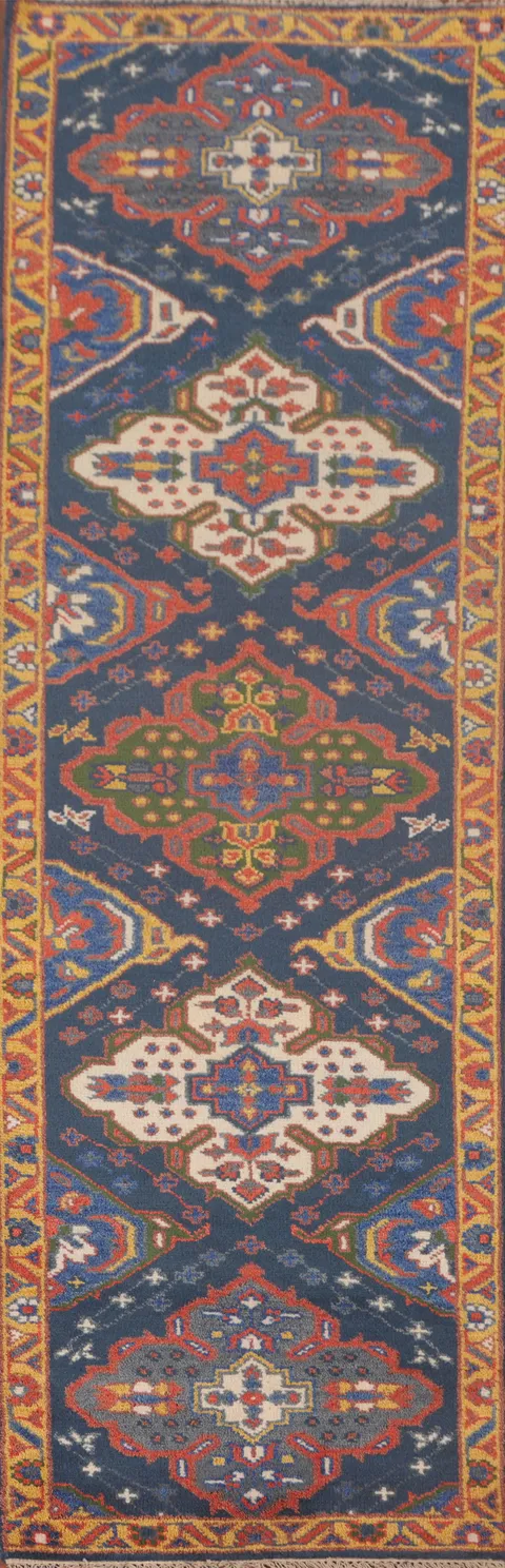Blue Kazak Oriental Runner Rug 3x10