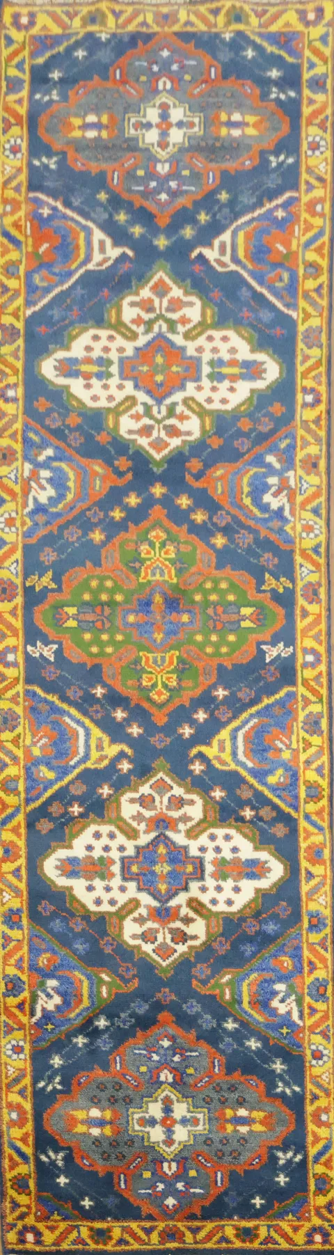 Blue Kazak Oriental Runner Rug 3x10
