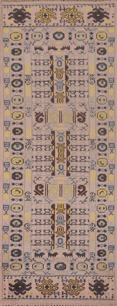 Tribal Geometric Khotan Oriental Runner Rug 3x8