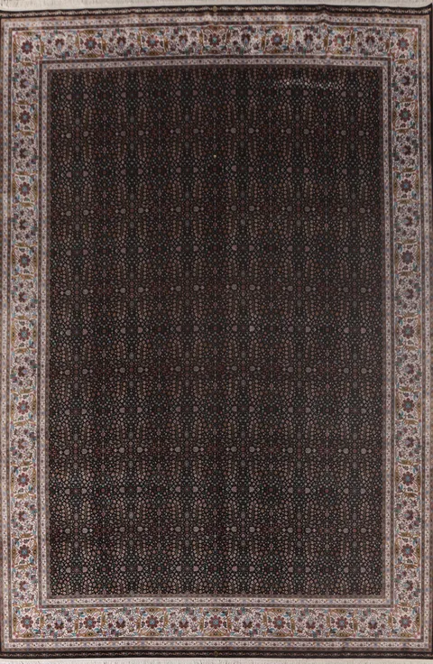 Black Traditional Qum Turkish Area Rug 10x13