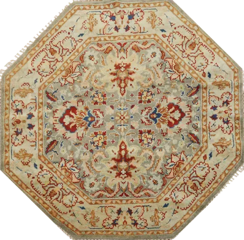 Floral Heriz Serapi Octagon Oriental Rug 6x6