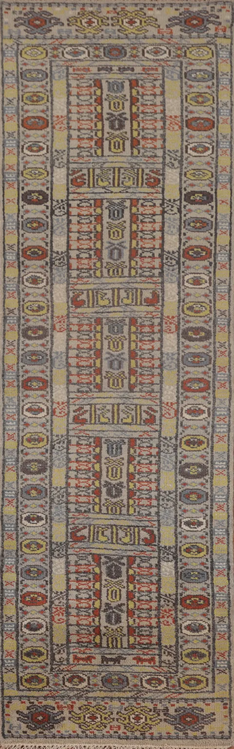Tribal Geometric Khotan Oriental Runner Rug 2x10