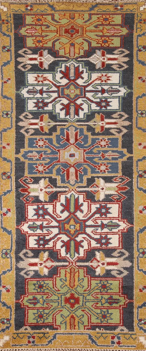 Geometric Kazak Oriental Runner Rug 3x8